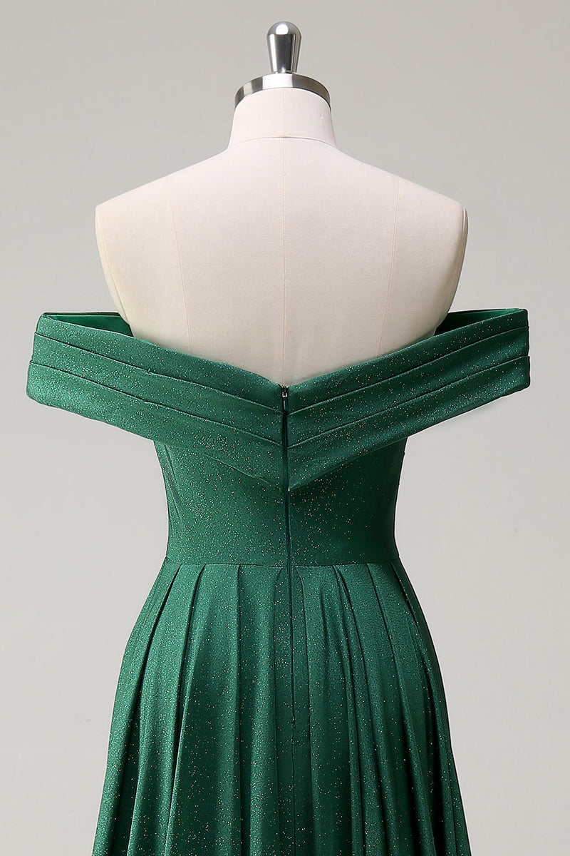 Load image into Gallery viewer, Glitter Off the Shoulder Dark Green Mermaid Prom Dress