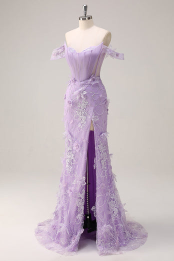 Lilac Off the Shoulder Mermaid Corset Long Prom Dress