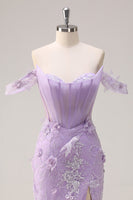 Load image into Gallery viewer, Lilac Off the Shoulder Mermaid Corset Long Prom Dress
