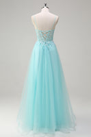 Load image into Gallery viewer, Sky Blue A Line Beaded Prom Dress with Appliques