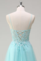 Load image into Gallery viewer, Sky Blue A Line Beaded Prom Dress with Appliques