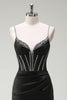 Load image into Gallery viewer, Black Mermaid Corset Spaghetti Straps Prom Dress With Slit