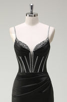 Load image into Gallery viewer, Black Mermaid Corset Spaghetti Straps Prom Dress With Slit