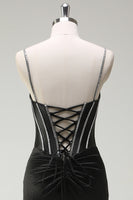 Load image into Gallery viewer, Black Mermaid Corset Spaghetti Straps Prom Dress With Slit