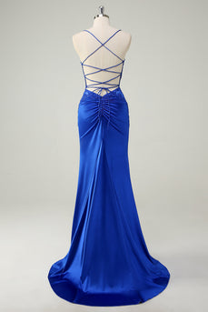 Royal Blue Mermaid Corset Appliqued Long Prom Dress