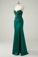 Load image into Gallery viewer, Dark Green Mermaid Spaghetti Straps Corset Long Prom Dress