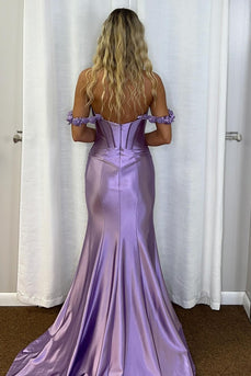 Off the Shoulder Corset Mermaid Lilac Long Prom Dress