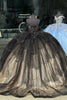 Load image into Gallery viewer, Black Apricot Ruffles Sweet 16 Birthday Ball Gown with Polka Dots