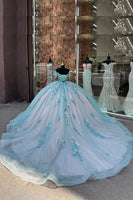 Load image into Gallery viewer, Sparkly Green Appliques Off the Shoulder Long Ball Gown with Sequins