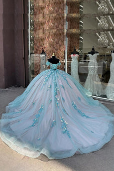 Sparkly Green Appliques Off the Shoulder Long Ball Gown with Sequins