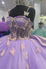 Load image into Gallery viewer, Sparkly Beaded Corset Spaghetti Straps Long Purple Ball Gown with Butterfly Appliques
