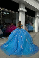 Load image into Gallery viewer, Sparkly Blue Long Corset Sequins Ball Gown with Off The Shoulder