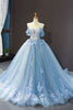 Load image into Gallery viewer, Pleated Tulle Floral Appliques Off the Shoulder Quinceanera Dress