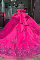 Load image into Gallery viewer, Sparkly Fuchsia Off The Shoulder Sequined Tulle Ball Gown with Appliques