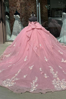 Corset Appliques Sparkly Pink Off The Shoulder Sequined Tulle Sweet 16 Birthday Dress