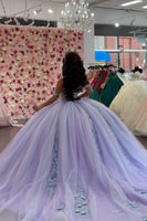 Load image into Gallery viewer, Lilac Sparkly Off The Shoulder Sequined Tulle Ball Gown with Appliques