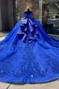 Load image into Gallery viewer, Off The Shoulder Sparkly Royal Blue Sequined Tulle Ball Gown with Appliques