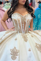 Load image into Gallery viewer, Corset Sparkly Apricot Off Shoulder Tulle Ball Gown with Beaded