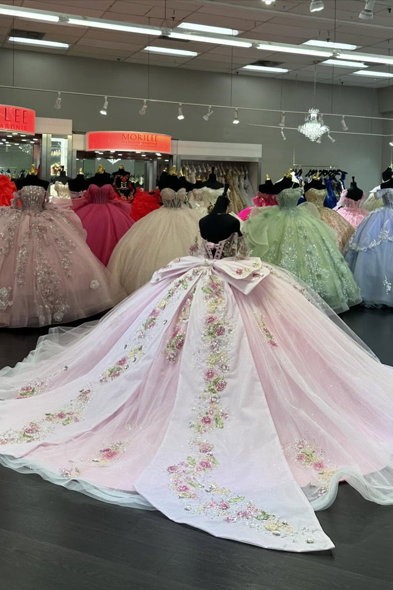 Load image into Gallery viewer, Sequined Corset Sparkly Pink Off The Shoulder Ball Gown with Beaded