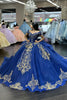 Load image into Gallery viewer, Sparkly Royal Blue Appliques Sequins Ruffles Ball Gown with Off The Shoulder