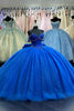 Load image into Gallery viewer, Glitter Royal Blue Off The Shoulder Ruffles Quinceanera Dress with Sequins