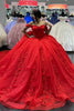Load image into Gallery viewer, Red Floral Off The Shoulder Tulle Appliques Long Quinceanera Dress