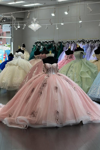 Corset Blush Sparkly Off The Shoulder Long Quinceanera Dress