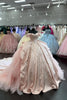 Load image into Gallery viewer, Sparkly Blush Off The Shoulder Appliques Beaded Quinceanera Dress with Bow
