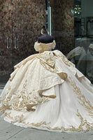 Load image into Gallery viewer, Apricot Sparkly Off The Shoulder Appliques Ruffles Quinceanera Dress with Sequins