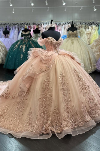 Blush Corset Off The Shoulder Tulle Ball Gown with Appliques