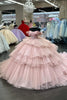 Load image into Gallery viewer, Blush Off The Shoulder Tiered Tulle Long Quinceanera Dress with Beaded