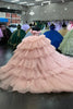 Load image into Gallery viewer, Blush Off The Shoulder Tiered Tulle Long Quinceanera Dress with Beaded