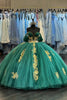 Load image into Gallery viewer, Off The Shoulder Sparkly Dark Green Corset Tulle Quinceanera Dress with Appliques