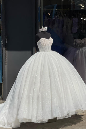 Corset Sparkly White Strapless Long Quinceanera Dress with Sequins