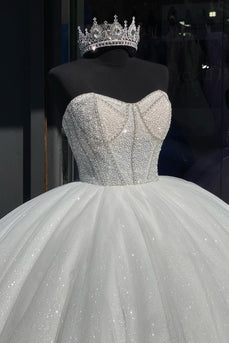 Corset Sparkly White Strapless Long Quinceanera Dress with Sequins