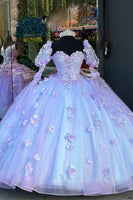 Load image into Gallery viewer, Strapless Sequined Corset Glitter Blue Lilac Quinceanera Dress with Appliques