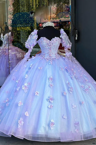 Strapless Sequined Corset Glitter Blue Lilac Quinceanera Dress with Appliques