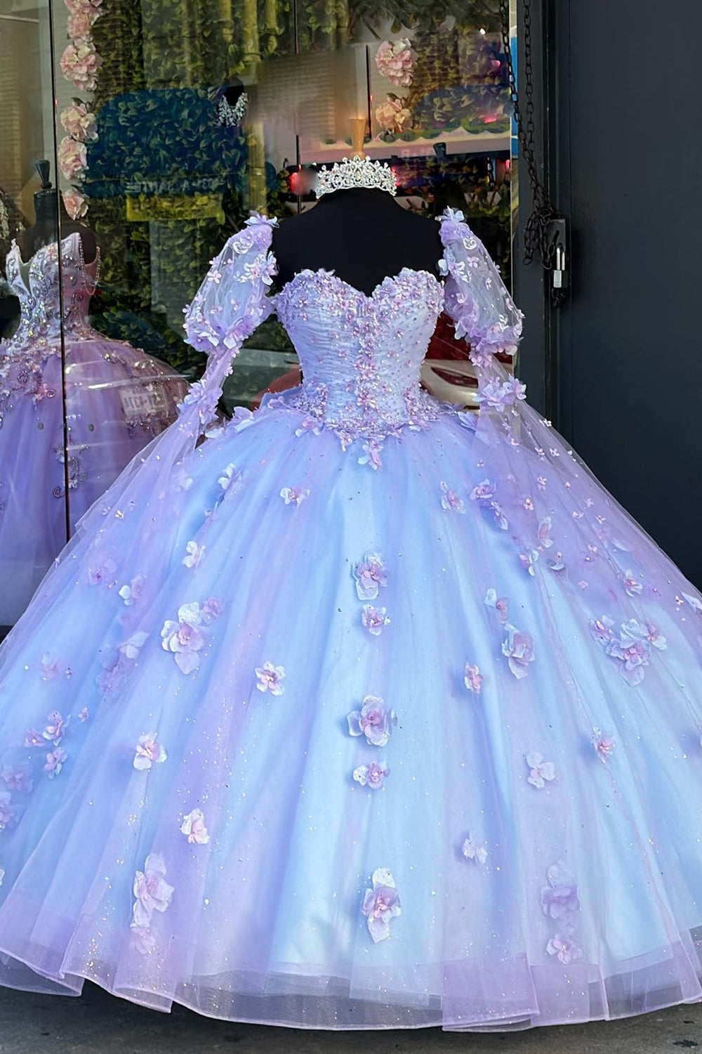 Strapless Sequined Corset Glitter Blue Lilac Quinceanera Dress with Appliques