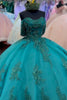 Load image into Gallery viewer, Sparkly Appliques Dark Green Off The Shoulder Quinceanera Dress with Beaded