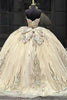 Load image into Gallery viewer, Golden Sparkly Sweetheart Beaded Floral Quinceanera Dress with Appliques