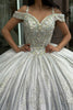Load image into Gallery viewer, Sparkly Silver Cold Shoulder Beaded Long Ball Gown with Appliques