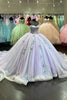 Load image into Gallery viewer, Sparkly Lilac Appliques Off the Shoulder Tulle Long Quinceanera Dress with Beaded