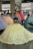 Load image into Gallery viewer, Sparkly Yellow Off The Shoulder Sequined Tulle Corset Ball Gown with Appliques