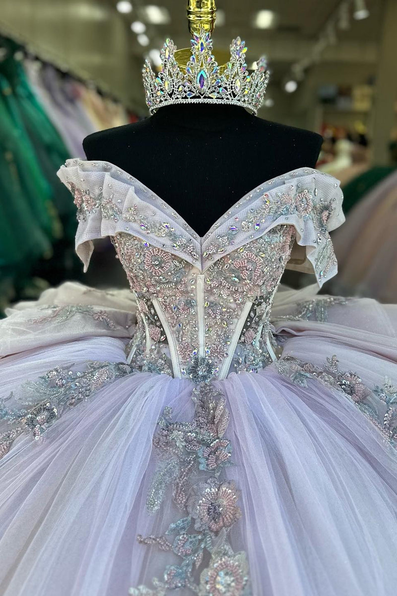 Load image into Gallery viewer, Blue Off The Shoulder Sequined Appliques Quinceanera Dress with Bow