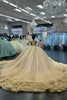 Load image into Gallery viewer, Sparkly Champange Off The Shoulder Appliques Sequined Quinceanera Dress with Ruffles
