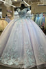 Load image into Gallery viewer, Blue Lilac Sparkly Off The Shoulder Beaded Quinceanera Dress with Appliques