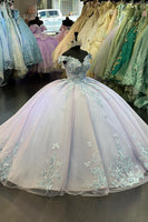 Load image into Gallery viewer, Blue Lilac Sparkly Off The Shoulder Beaded Quinceanera Dress with Appliques