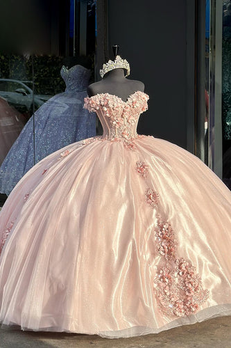 Blush Sweetheart Sequined Tulle Corset Quinceanera Dress with Appliques