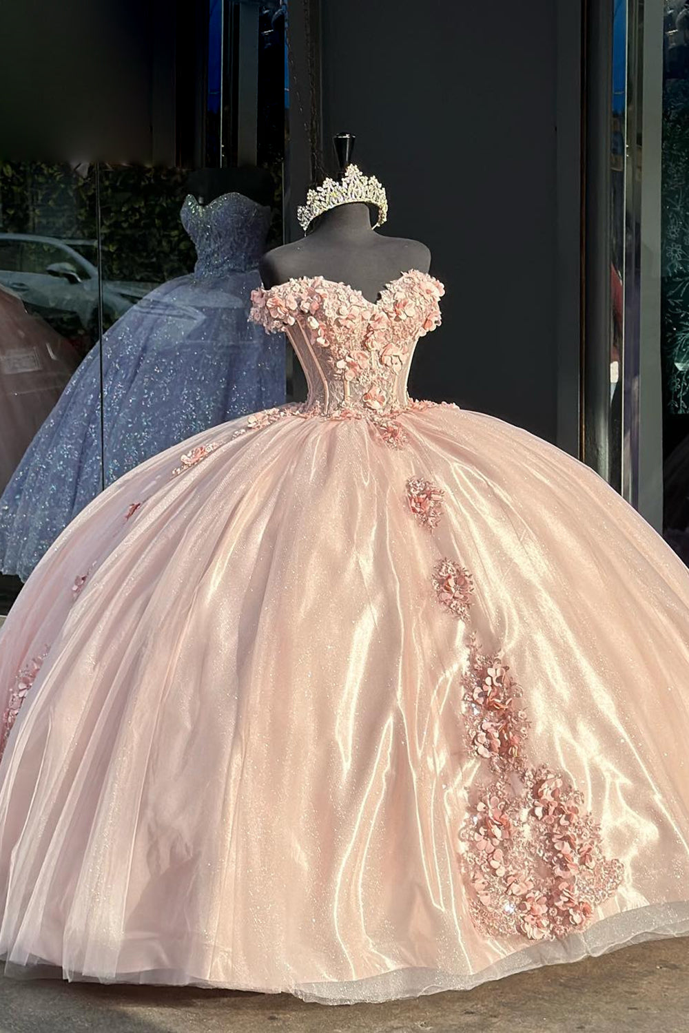 Blush Sweetheart Sequined Tulle Corset Quinceanera Dress with Appliques