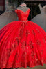 Load image into Gallery viewer, Sparkly Red Off The Shoulder Sequined Tulle Long Quinceanera Dress with Appliques